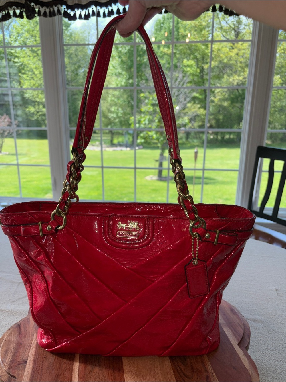 Coach‎ Madison Diagonal Pleated Patent Leather handbag in red